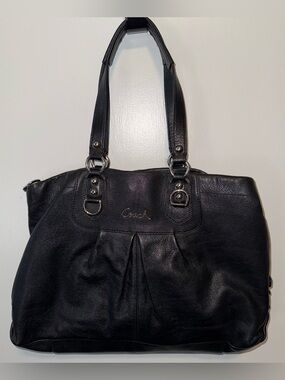 Coach Black Leather Shoulder Tote with Silver Hardware